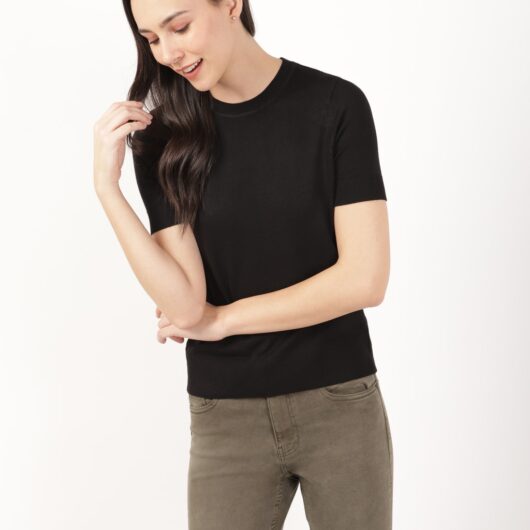 M&S Knitted Crew Neck Short Sleeve Top Black