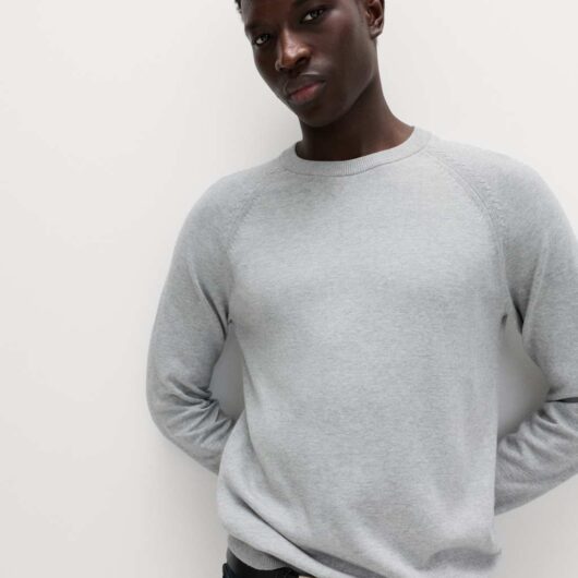 M&S Pure Cotton Crew Neck Jumper Mid Grey