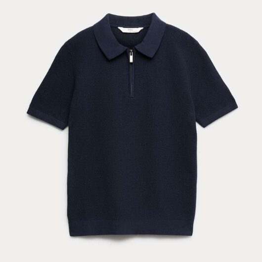 M&S Pure Cotton Knitted Polo Shirt (6-16 Yrs) Navy