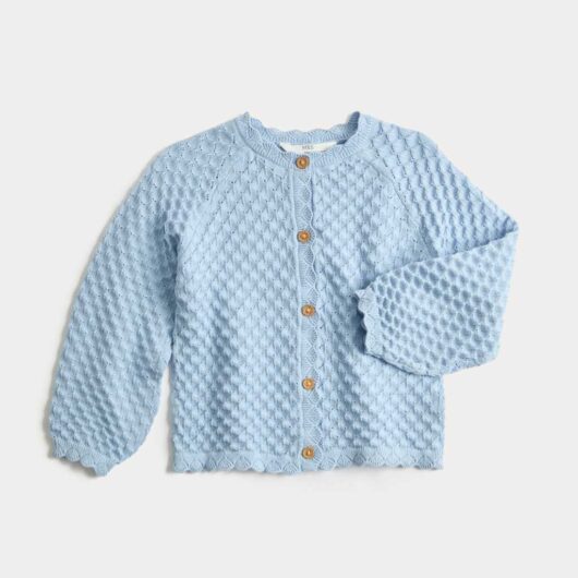 M&S Pure Cotton Pointelle Cardigan (2-8 Yrs) Powder Blue