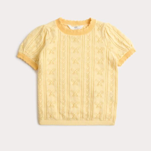 M&S Pure Cotton Pointelle Knitted Top (2-10 Yrs) Yellow