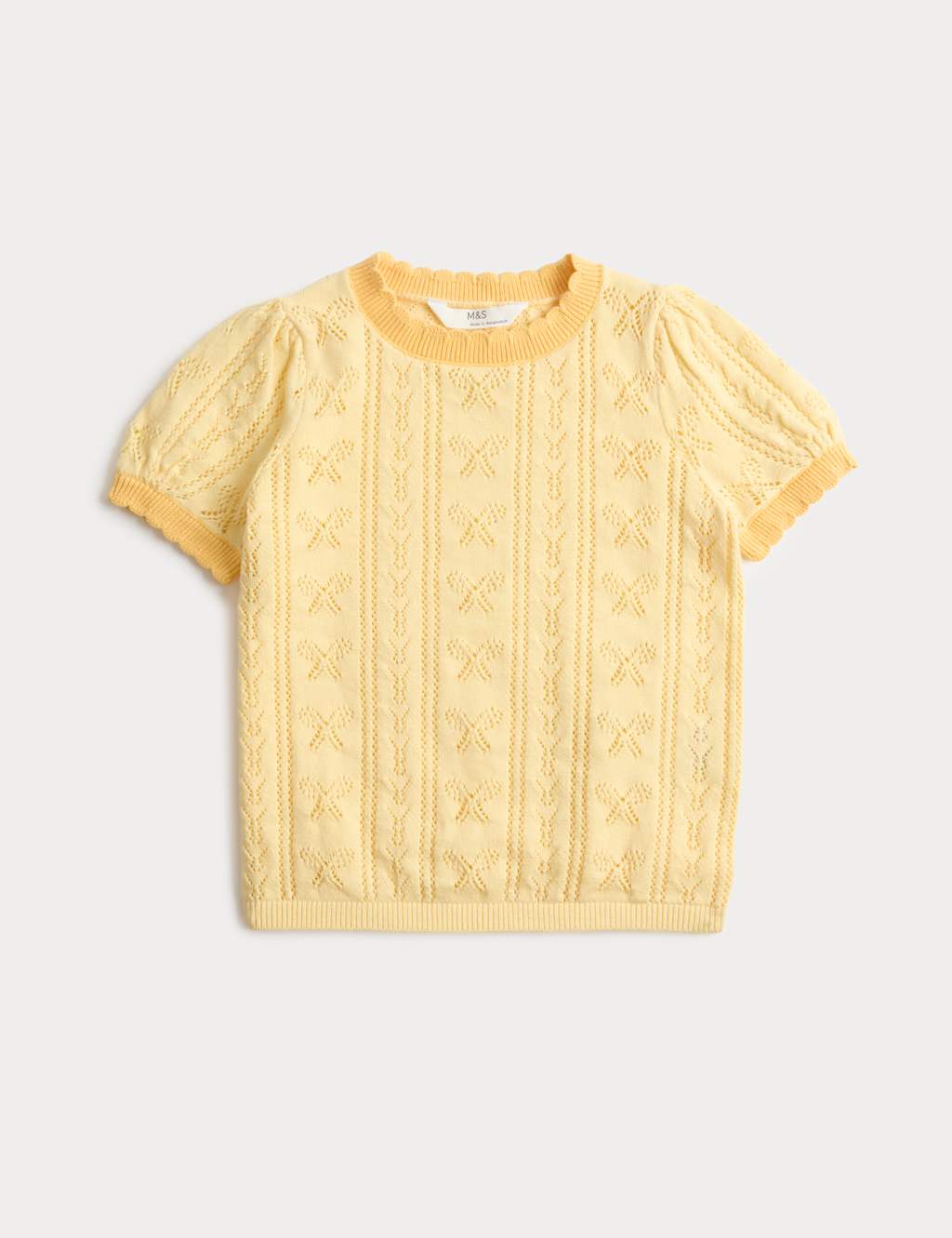 M&S Pure Cotton Pointelle Knitted Top (2-10 Yrs) Yellow