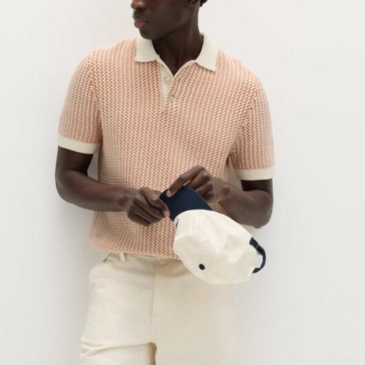 M&S Pure Cotton Textured Knitted Polo Shirt Burnt Orange