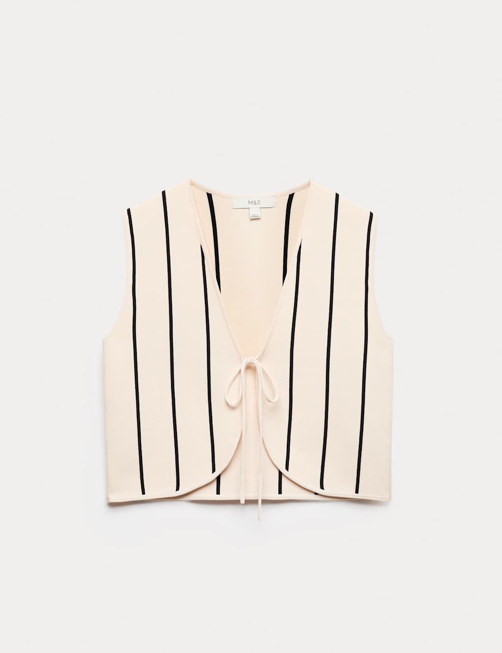 M&S Tie Front Striped Cropped Knitted Waistcoat Vanilla