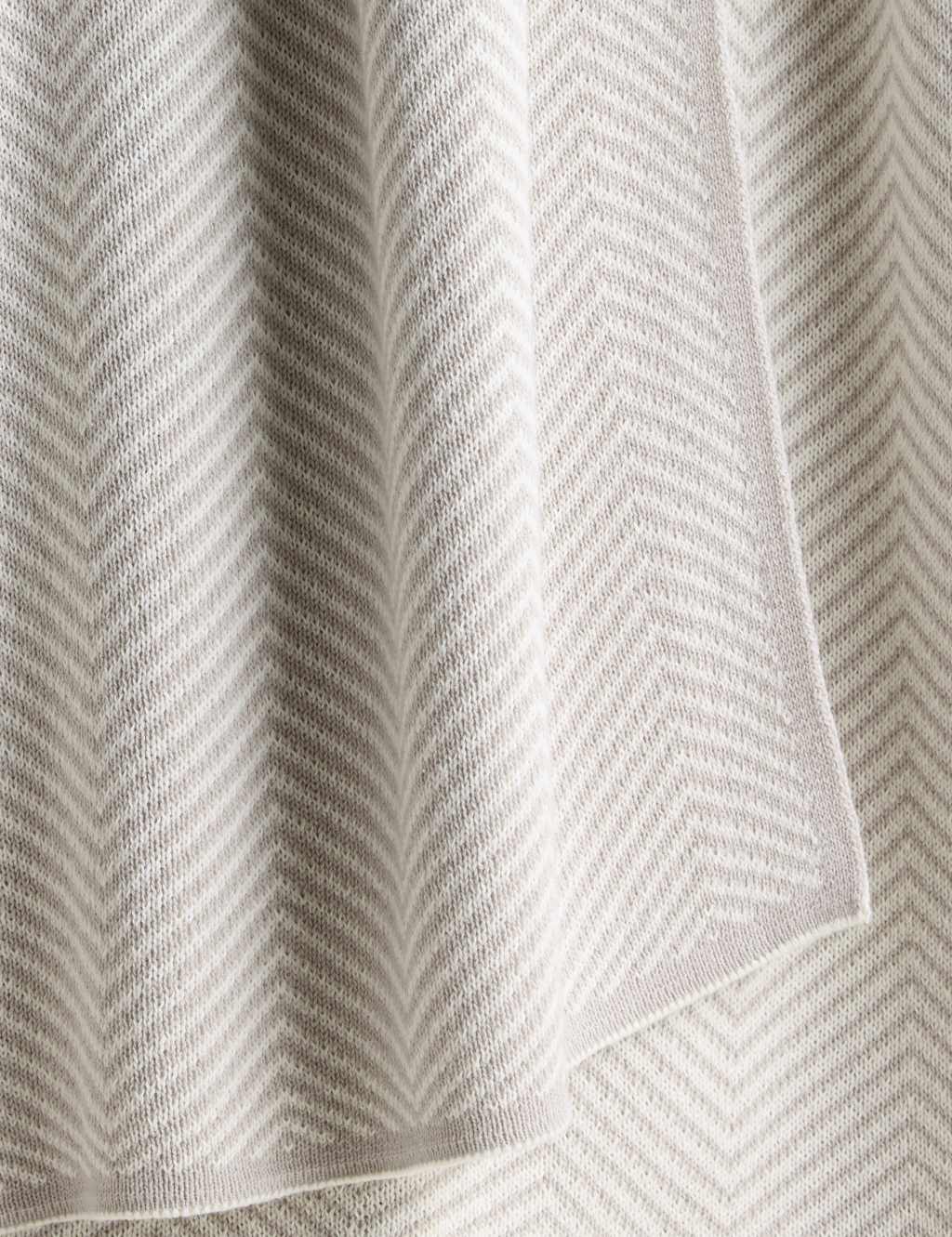 M&S X Kelly Hoppen Pure Cotton Chevron Knitted Throw Taupe Mix