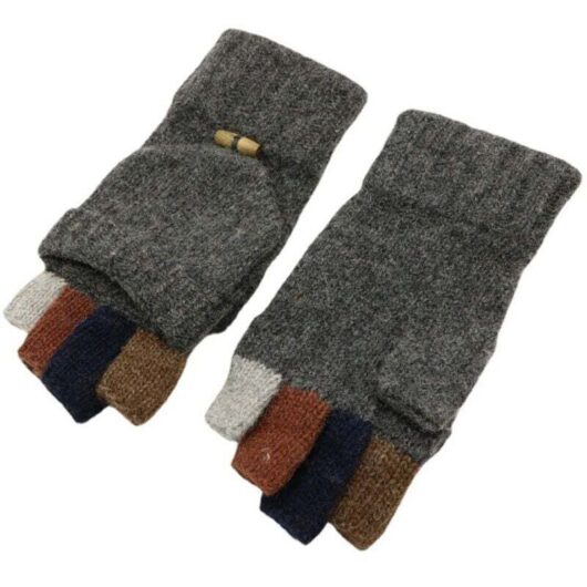 Men's Winter Thermal Warm Knitted Wool Half-Finger Mittens with Cover, Dark Grey