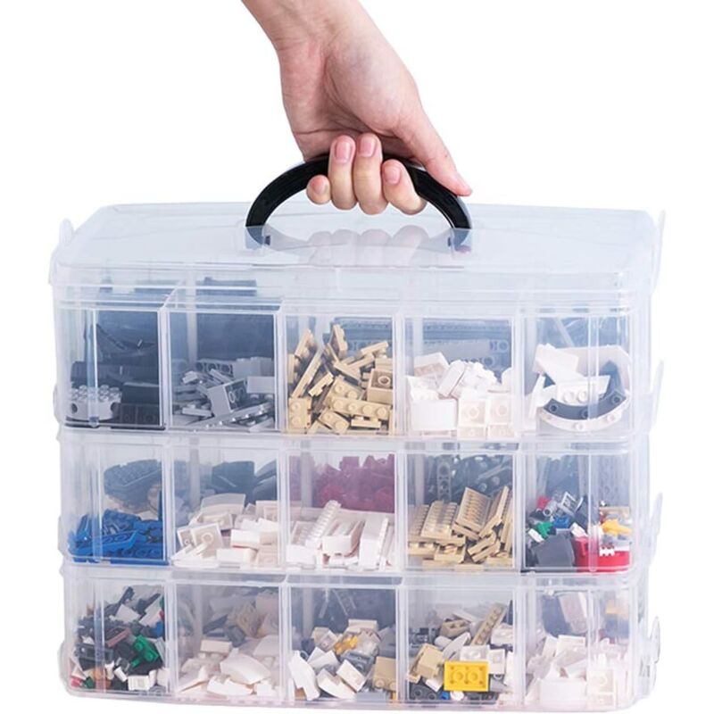 Multi-level plastic storage organizer, sewing box or Hot Wheels box, for storing art supplies and toys