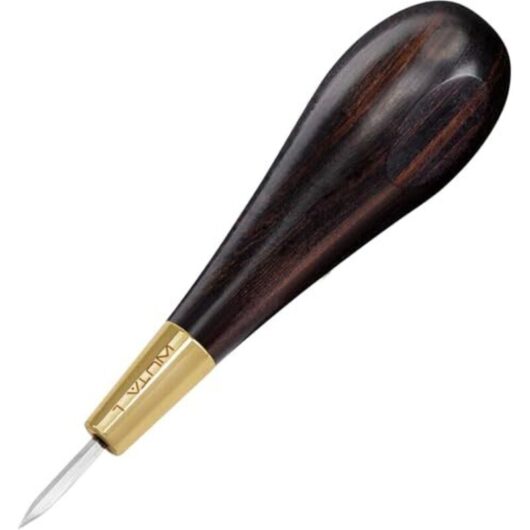 [NEVER USED] Leather awl set with storage box, brass sewing awl with hardwood handle, hole punch tool for DIY leatherwork, woodworking, tailoring (L)