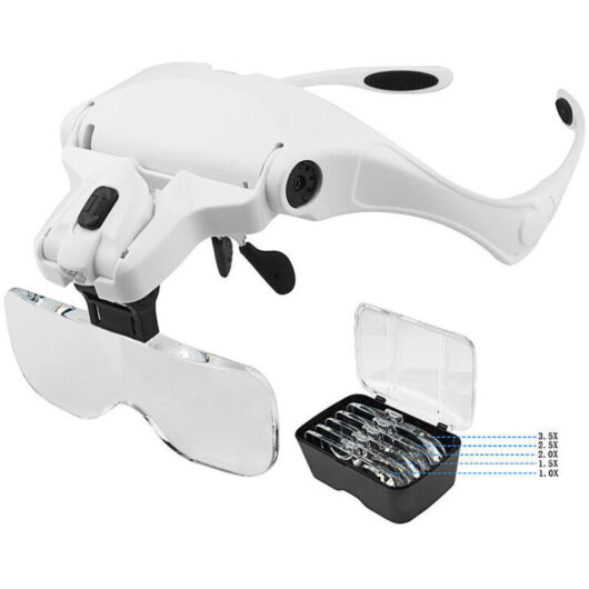 Never used] Magnifying glasses with 2 LEDs - for reading, for all precision work, repairs, sewing, jewelry - 5 removable lenses (1.0 x to 3.5 x)