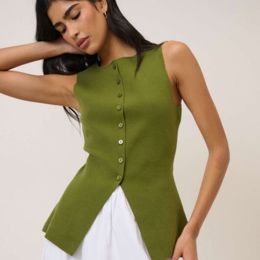 Nobody's Child Cotton Rich Knitted Waistcoat Green