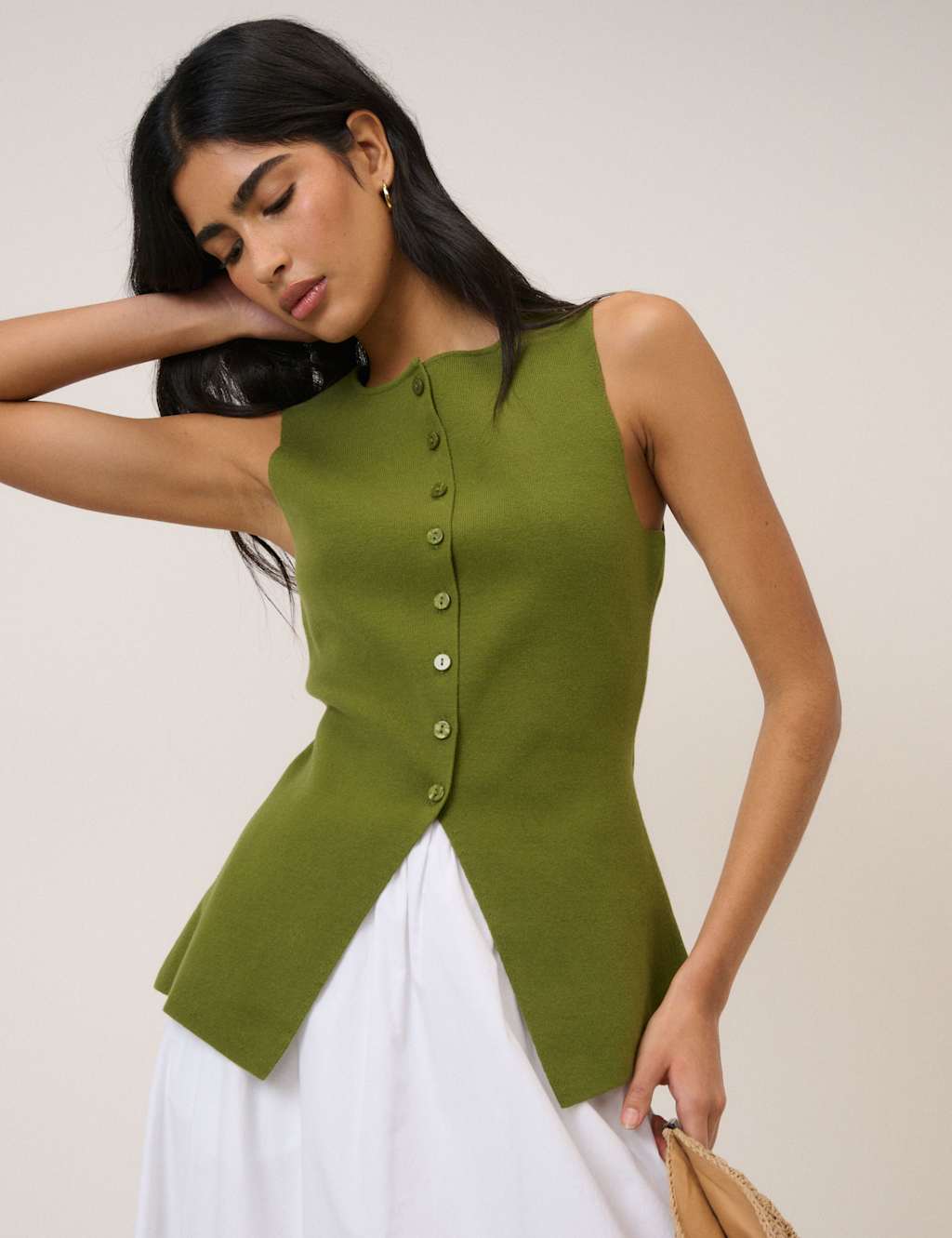 Nobody's Child Cotton Rich Knitted Waistcoat Green