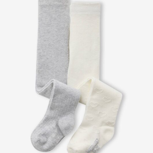 Pack of 2 Openwork Knit Tights for Girls ecru