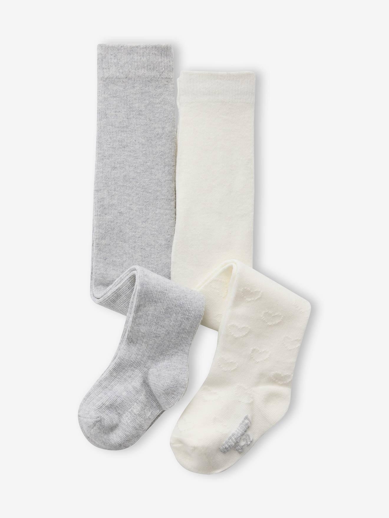 Pack of 2 Openwork Knit Tights for Girls ecru