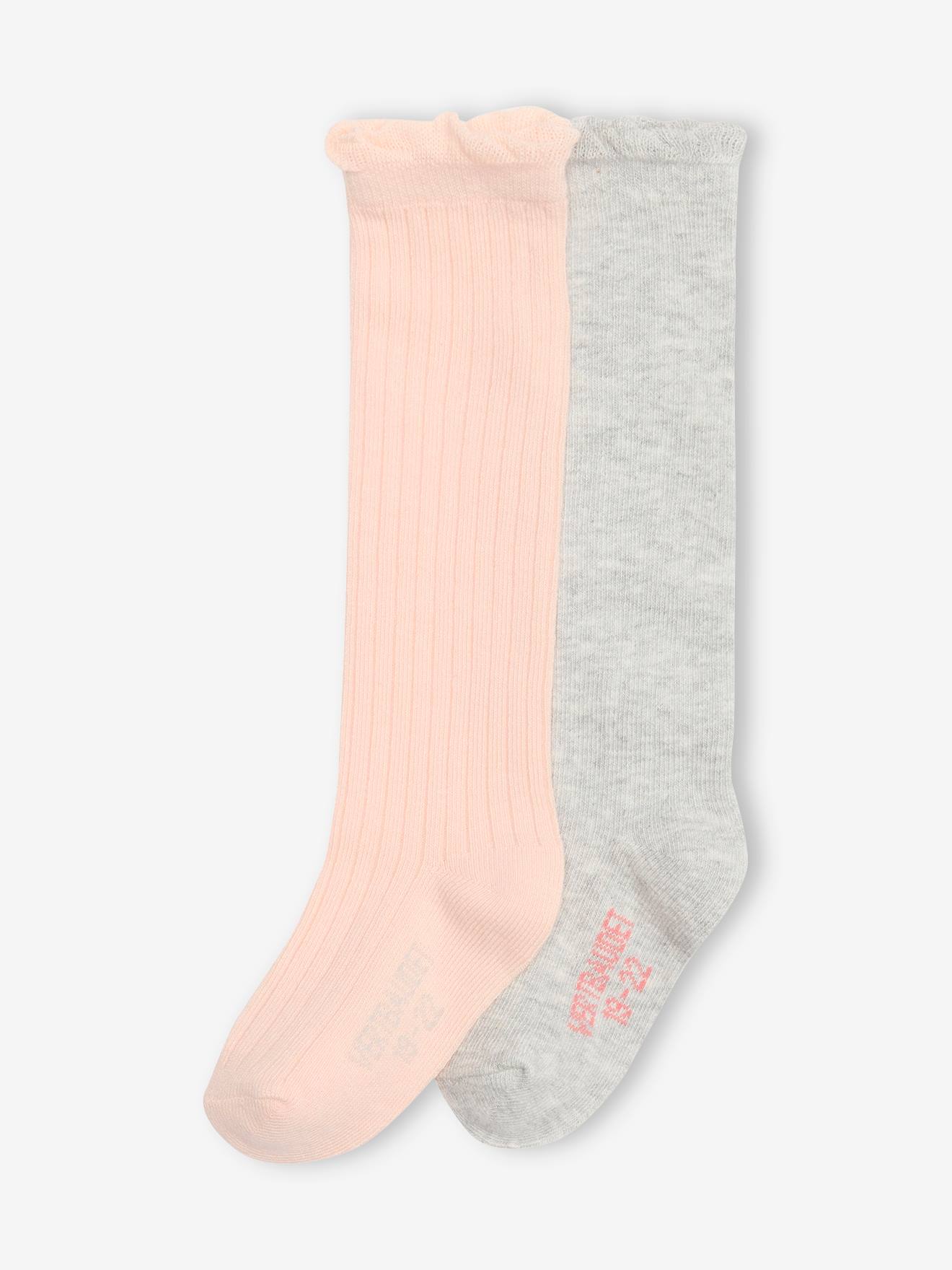 Pack of 2 Pairs of Knee-High Socks for Babies rosy
