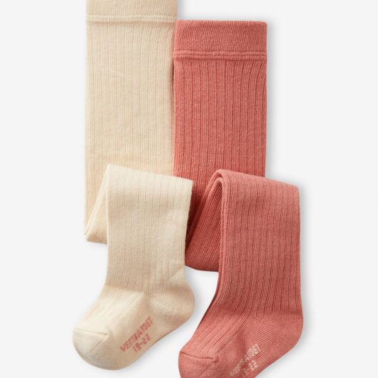 Pack of 2 Pairs of Rib Knit Tights for Baby Girls ecru