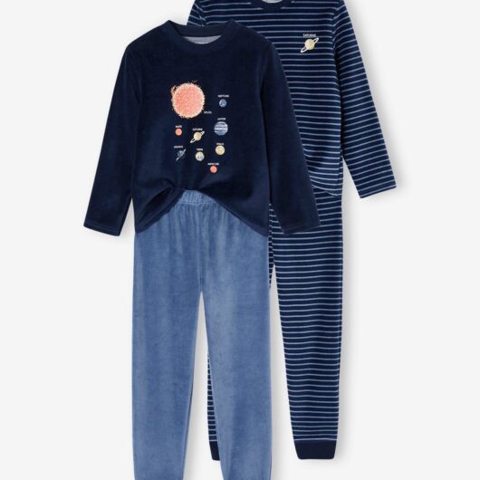 Pack of 2 "Space" Pyjamas in Velour for Boys navy blue