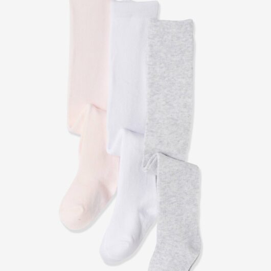 Pack of 3 Knitted Tights for Babies white