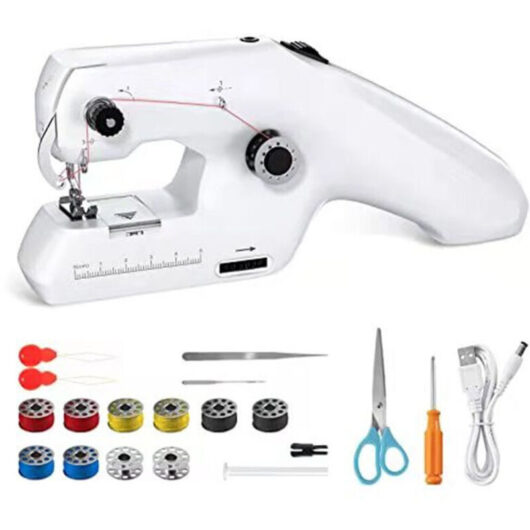 Portable Double Thread Sewing Machine, Mini Portable Electric Sewing Machine for Adults, White