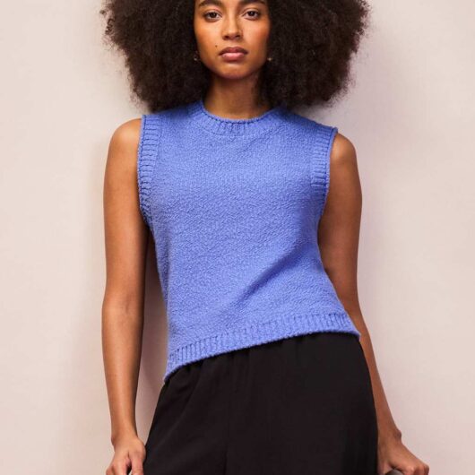 RO&ZO Cotton Rich Textured Knit Tank Top Mid Blue