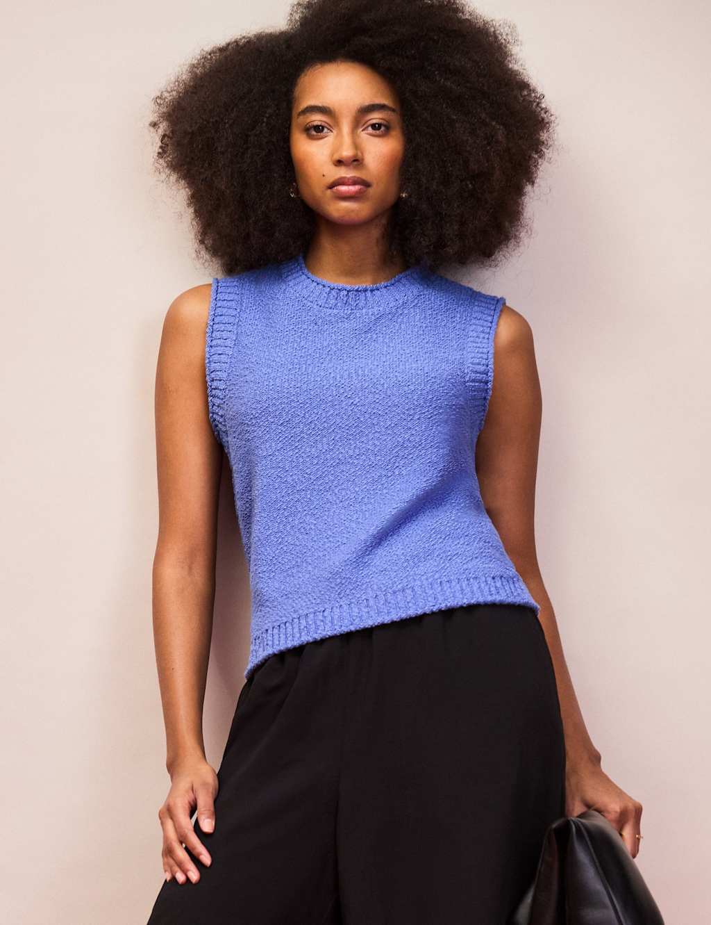 RO&ZO Cotton Rich Textured Knit Tank Top Mid Blue
