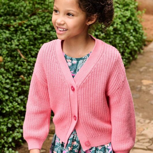 Rib Knit Cardigan for Girls rose