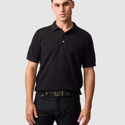 Rodd & Gunn Masons Pure Cotton Flat Knitted Polo Shirt Black