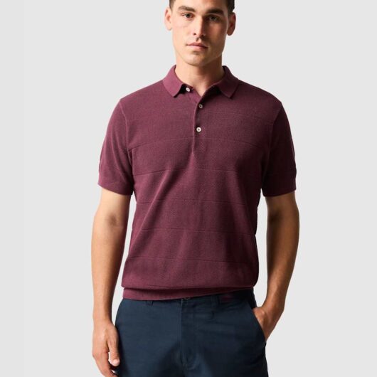 Rodd & Gunn Masons Pure Cotton Flat Knitted Polo Shirt Dark Red