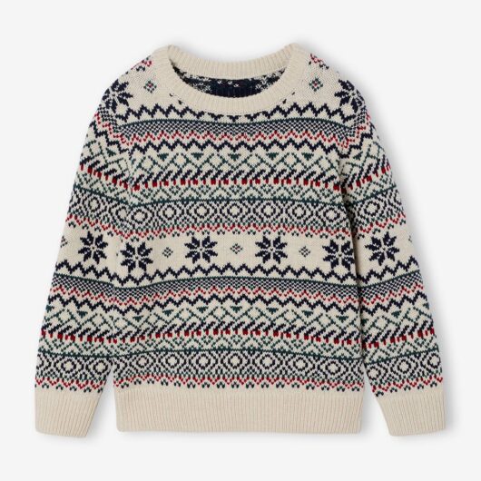 Round Neck Jacquard Jumper for Boys printed white