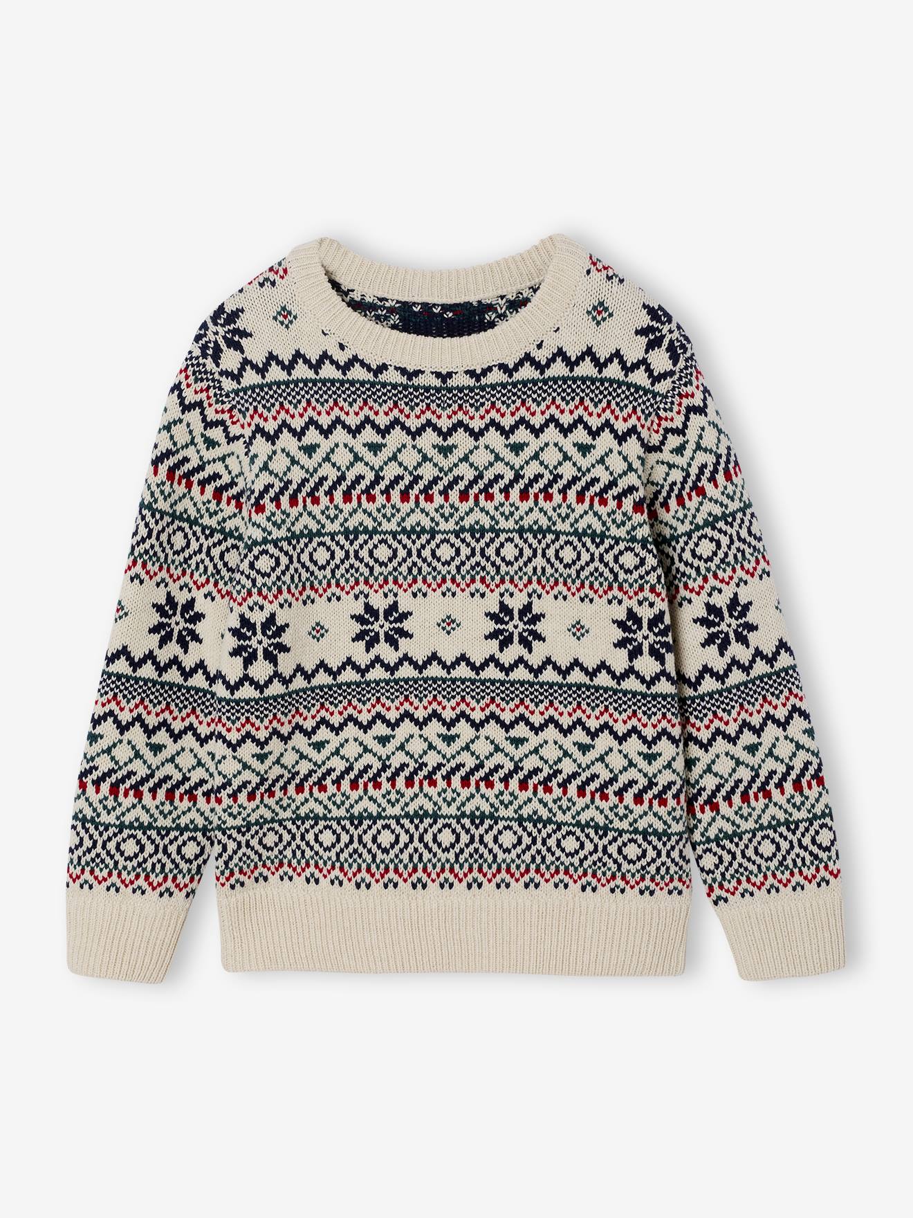 Round Neck Jacquard Jumper for Boys printed white