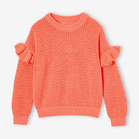 Ruffled Jumper in Fancy Knit for Girls coral