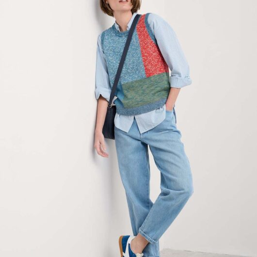 Seasalt Cornwall Pure Cotton Colour Block Knitted Vest Multi