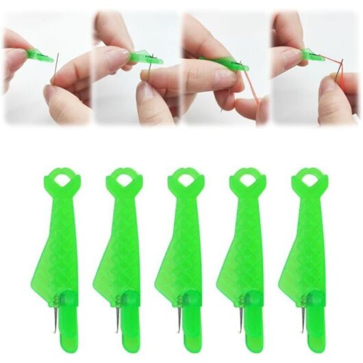 Set of 4 new sewing accessories: plastic needle threader for sewing machine, needle threader for hand sewing and quilting
