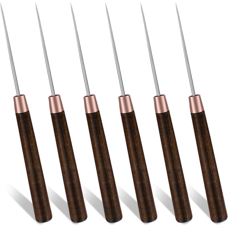 Set of 6 awls with long wooden handles for leather crafting, leather sewing, with storage box for punching, sewing, DIY, leather tools, repair