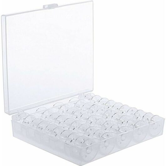 Sewing machine spools with storage box, transparent, 25 pieces