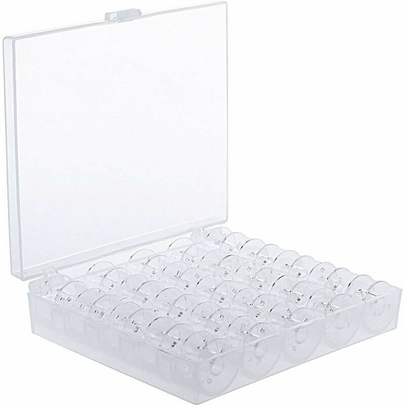Sewing machine spools with storage box, transparent, 25 pieces