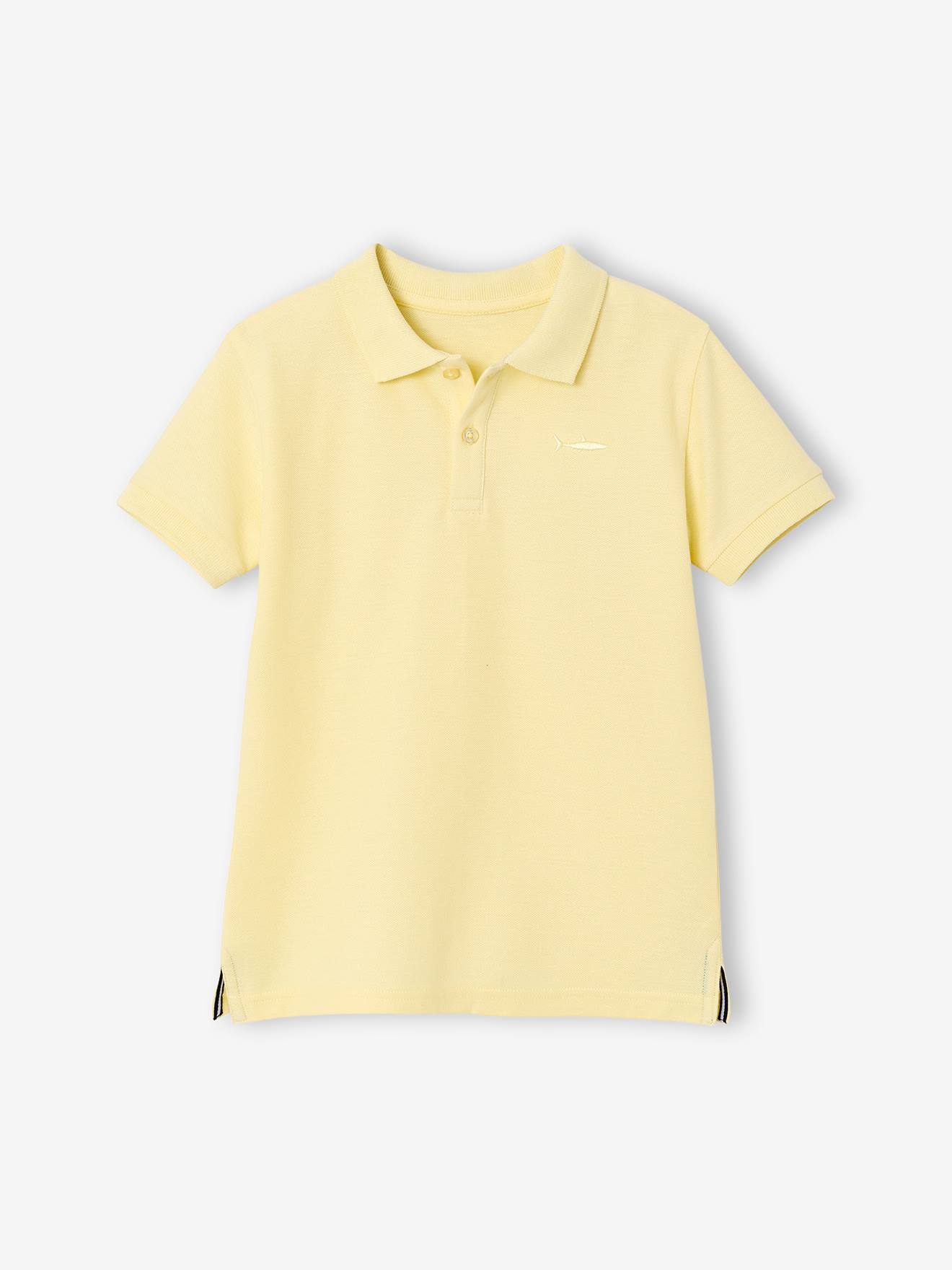 Short Sleeve Polo Shirt, Embroidery on the Chest, for Boys pale yellow