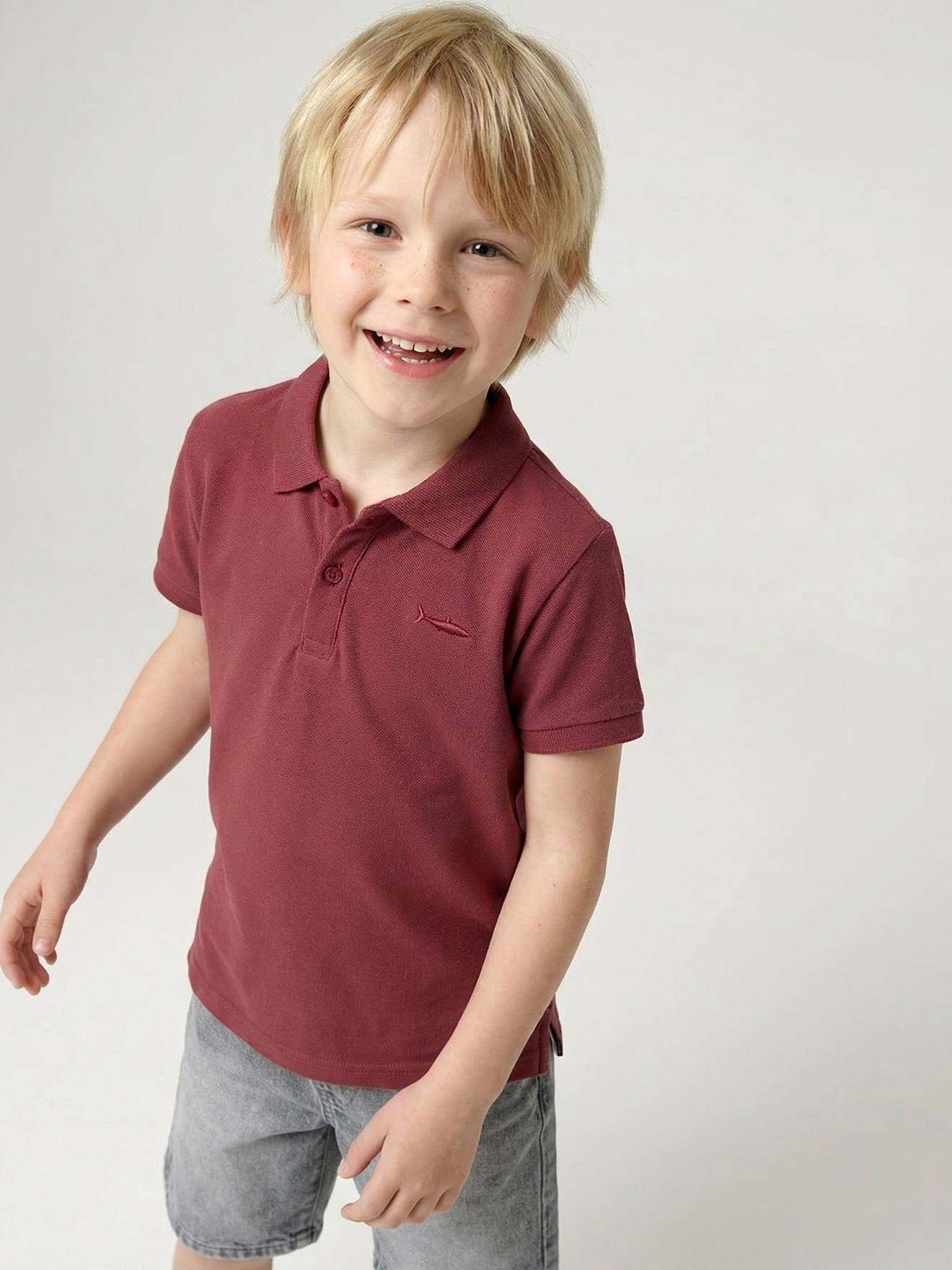 Short Sleeve Polo Shirt, Embroidery on the Chest, for Boys terracotta