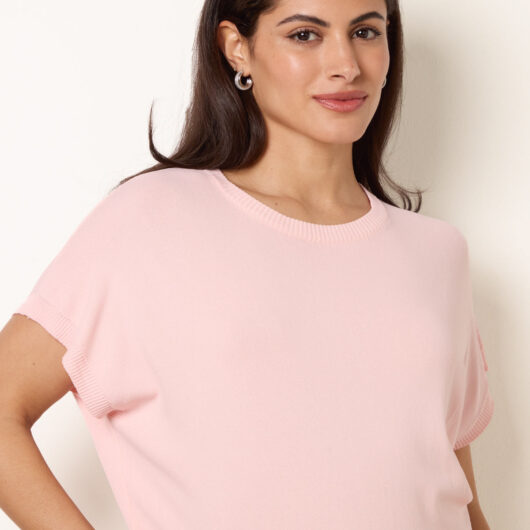 Short Sleeve Texture Knit Top - S/M / PINK