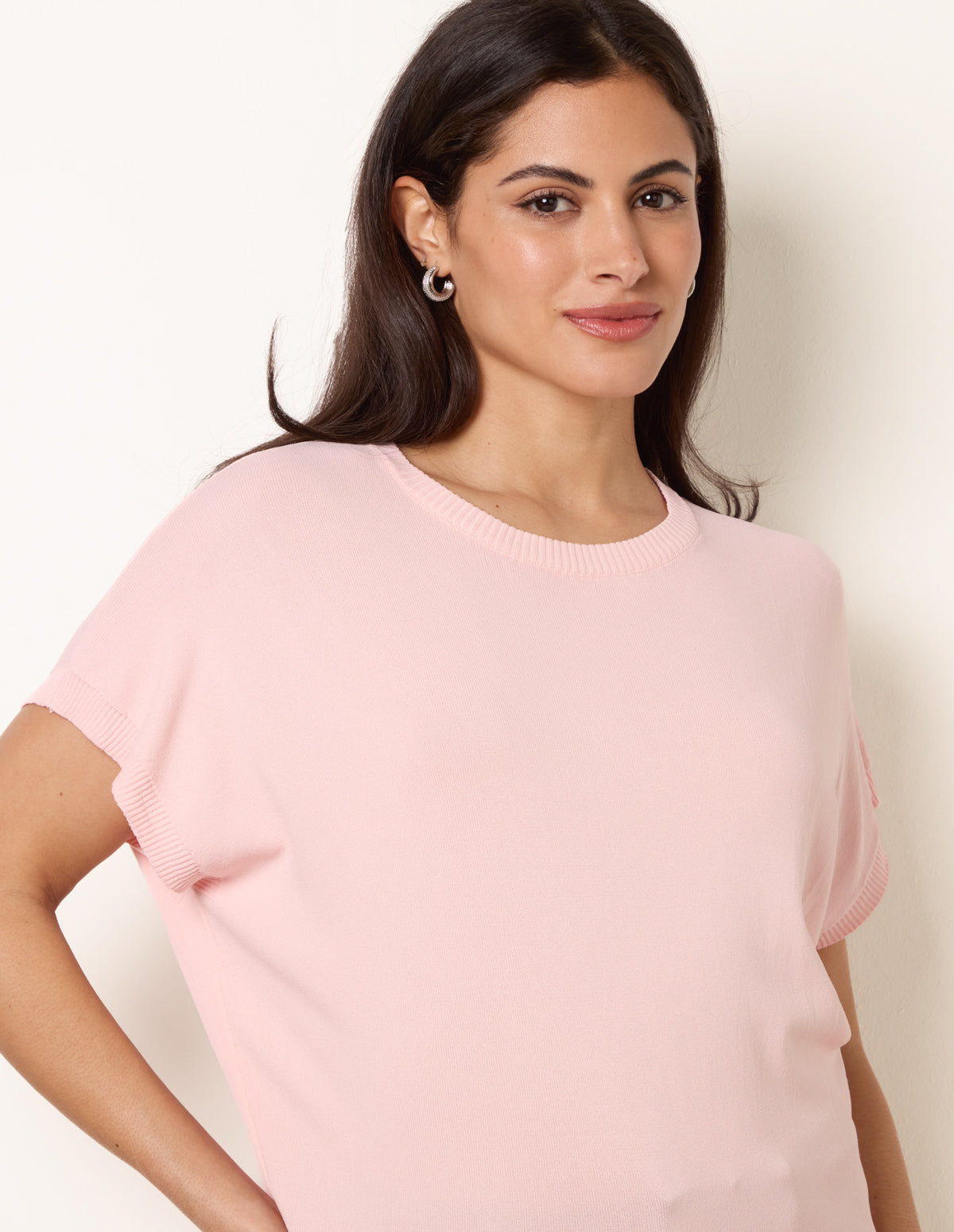Short Sleeve Texture Knit Top - S/M / PINK