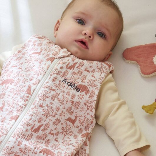 Sleeveless Baby Sleeping Bag with Middle Opening, In the Woods old rose