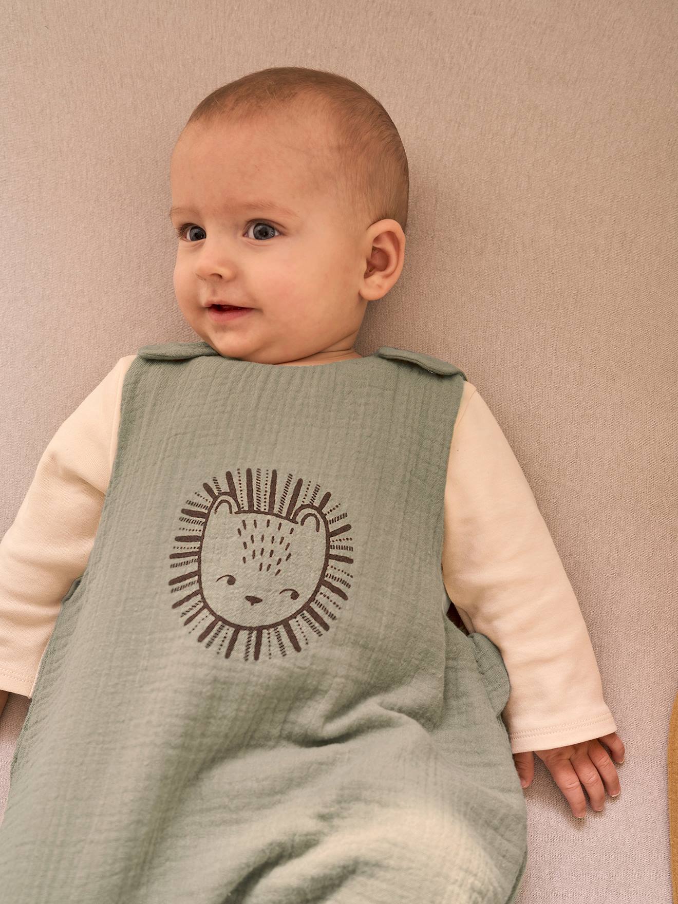 Sleeveless Summer Baby Sleeping Bag, Ethnic, Oeko-Tex® sage green