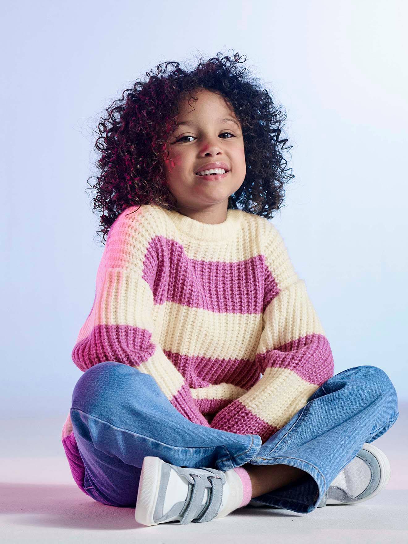 Striped jumper for girls ecru
