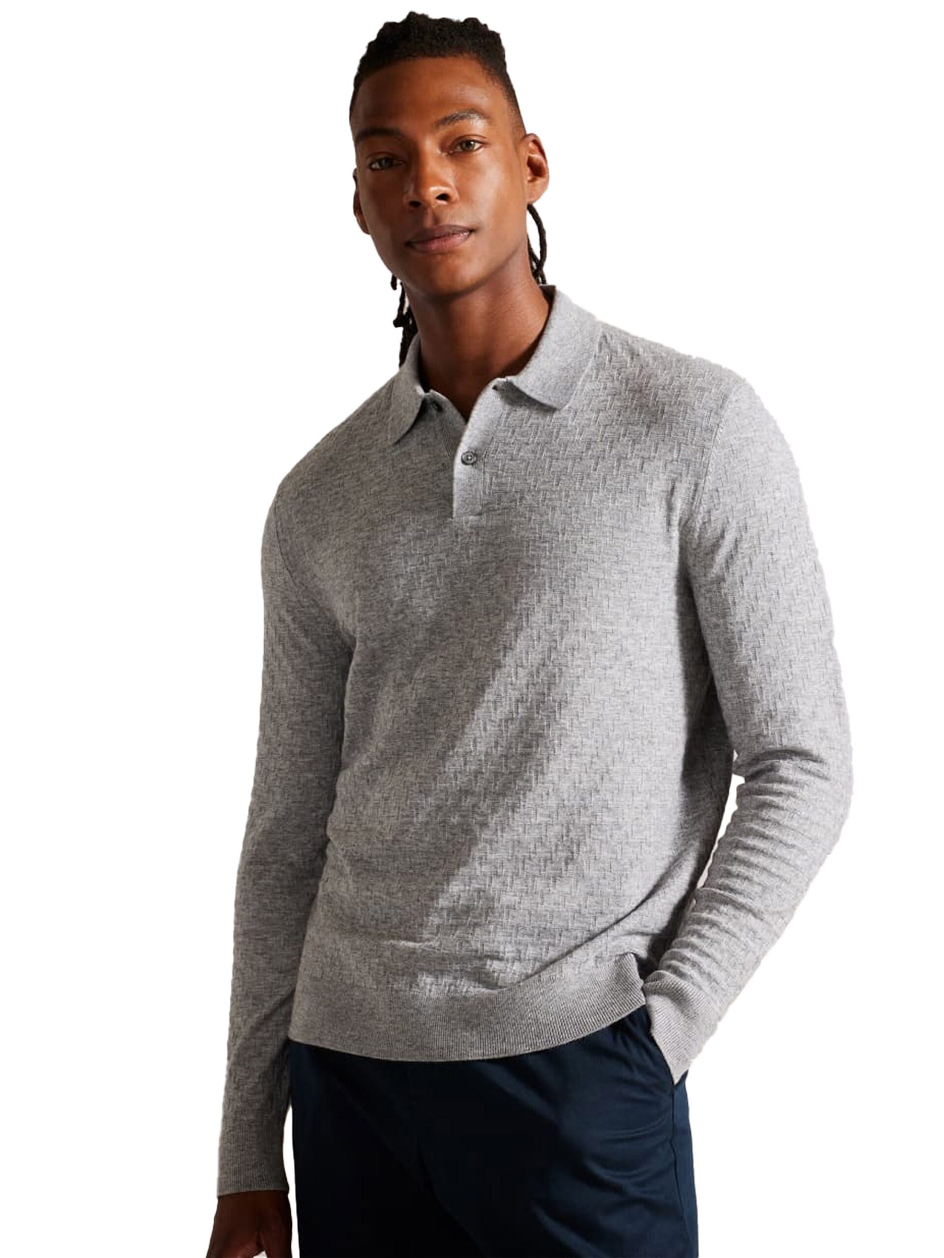 Ted Baker | Mens Knitted Polo Shirt - Morar - Grey / XS