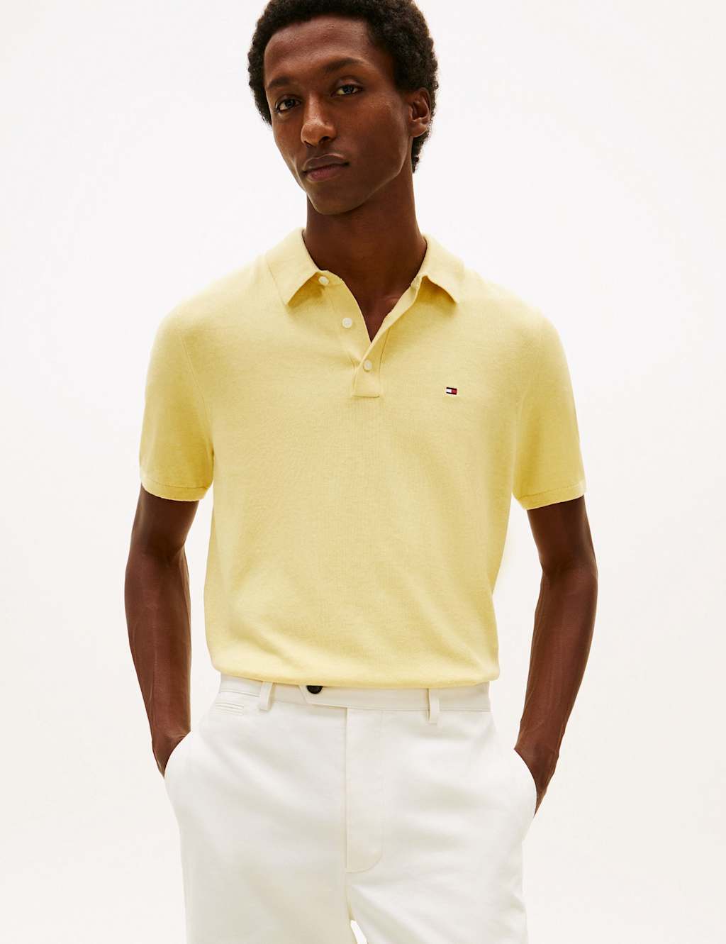 Tommy Hilfiger Pure Cotton Knitted Polo Shirt Yellow