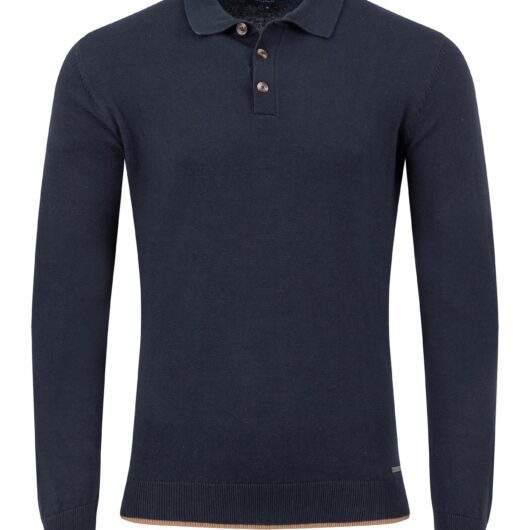 Weird Fish Alden Long Sleeve Knitted Polo Midnight Size 2XL