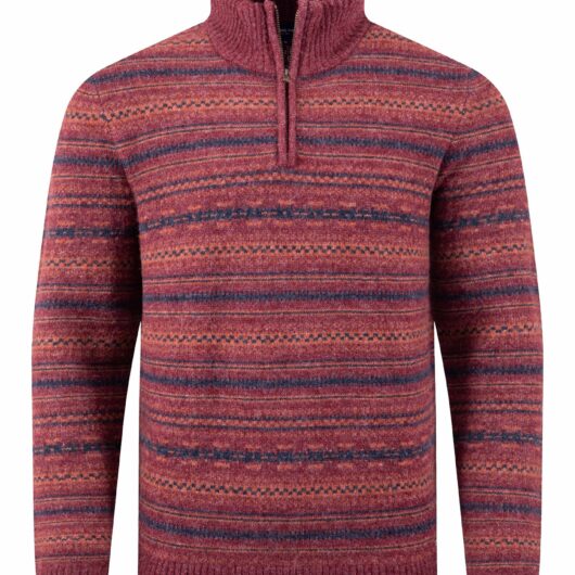 Weird Fish Larwill 1/4 Zip Fair Isle Jumper Garnet Size 2XL