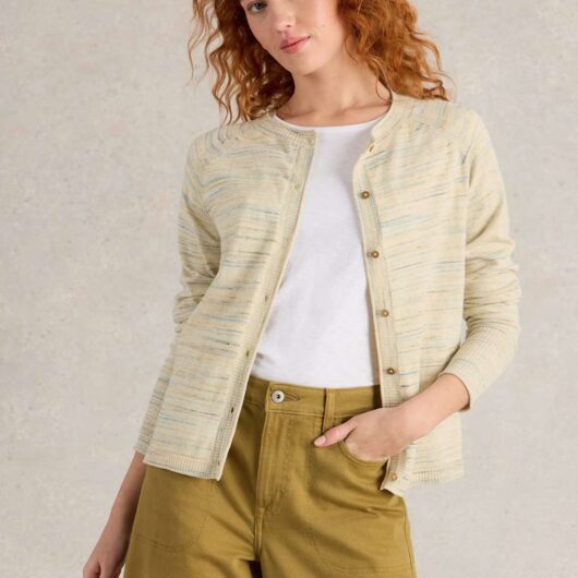 White Stuff Pure Cotton Space Dyed Cardigan Natural Mix