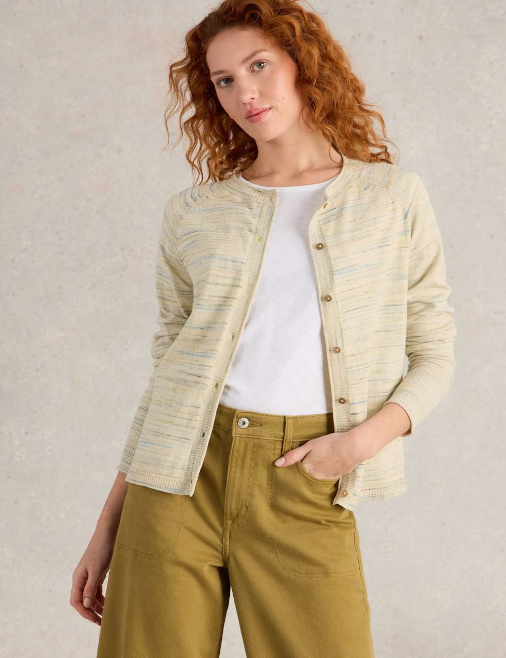 White Stuff Pure Cotton Space Dyed Cardigan Natural Mix