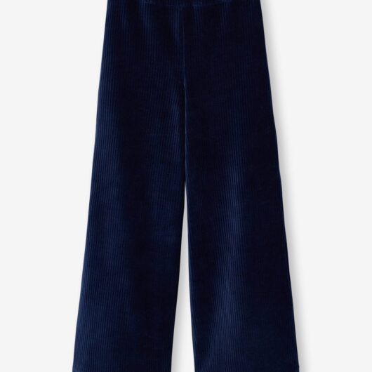 Wide-leg velvet trousers navy blue