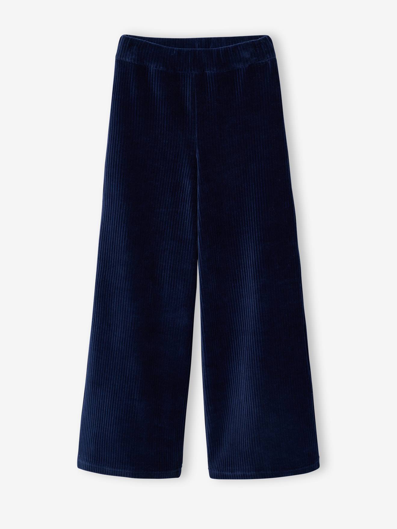 Wide-leg velvet trousers navy blue